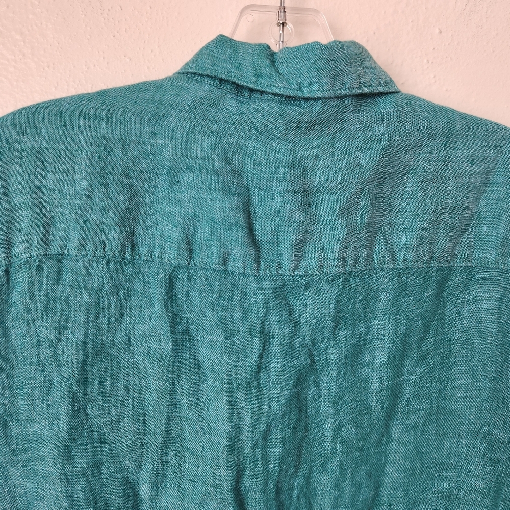 Perry Ellis 100% Linen Short Sleeve Button Down Turquoise  Shirt Mens S - Picture 4 of 12